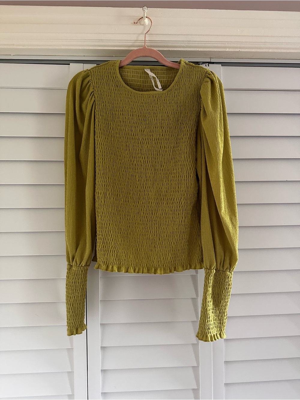 Anthropologie Olive Green Smocked Long-Sleeve Women’s Top
